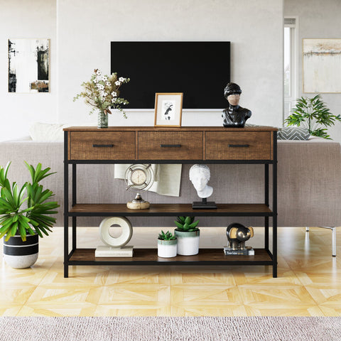 Homfa Console Table with Drawers, 43.3'' Hallway Entryway Table with 3 Tier Storage, Sofa Table for Living Room, Walnut