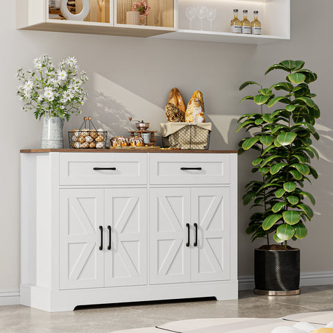 Homfa 2 Drawers & 4 Doors Sideboard Storage Cabinet, Farmhouse Buffet Table for Dining Room Kitchen Living Room, White