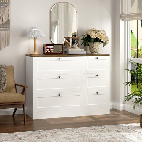 Homfa 6 Drawer White Dresser for Bedroom, Modern Storage Cabinet Chest of Drawer for Living Room Entryway