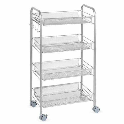 Homfa Rolling Cart for Kitchen 4 Tier Mesh Vegetable Rack Storage Trolley with Lockable Wheels, Silver Finish