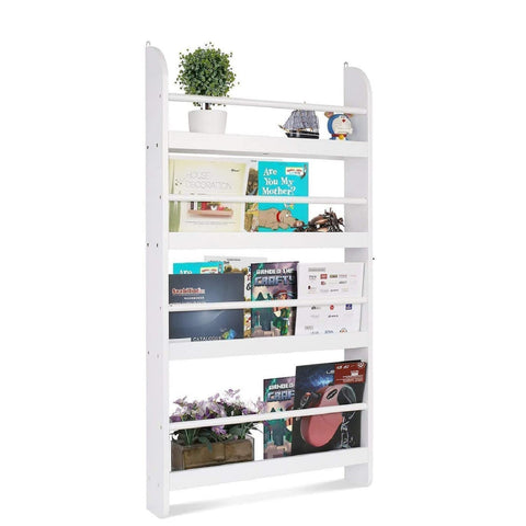 Homfa 4-Tier Kids Bookshelf, Wall Mounted Children¡¯s Bookcase Rack Floating Display Storage Shelves, Organizer Stand for Books Toys in Study Living Room Bedroom, 23.2L x 4.7W x 44.5H, White