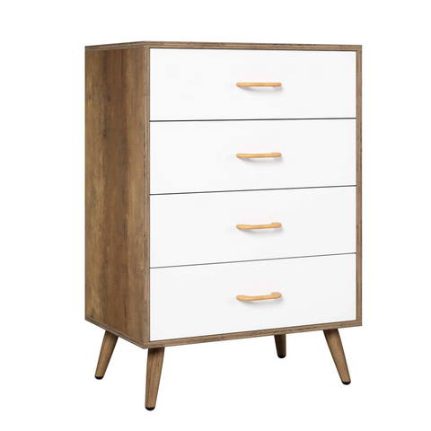 Homfa 4 Drawer Dresser, Modern Wood Nightstand Storage Chest for Bedroom, White and Brown