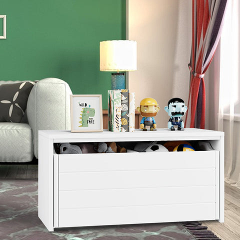 Homfa Toy Box, White Toy Chest with Wheels, Wooden Toy Storage for Kids, Storage Bench for Kids Room