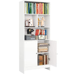 Bookcase Shelf with Doors, Cabinet Cabinet Wooden Cabinet, High Cabinet Sideboard with Showcase Floorstanding Bookcase for Living Room Kitchen Office White 27.6x11.6x65.7 inch