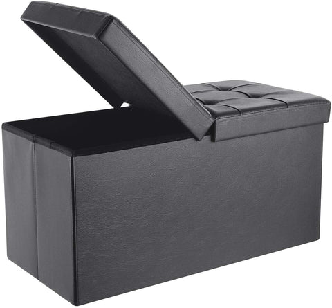 Homfa 30 Inches Folding Ottoman Bench with Storage, Footrest Soft Padded Seat Storage Chest, Dark Gray