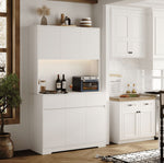 Homfa 70.9'' Kitchen Pantry Hutch with Charge Station & Led Light, 3 Drawer Storage Cabinet with Adjustable Shelves, White