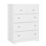Homfa Horizontal Dresser, Modern Dresser of 5 Drawers, Dresser Chest with Easy Pull Handle for Bedroom, White Finish