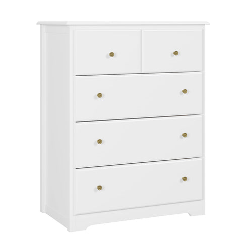 Homfa Horizontal Dresser, Modern Dresser of 5 Drawers, Dresser Chest with Easy Pull Handle for Bedroom, White Finish