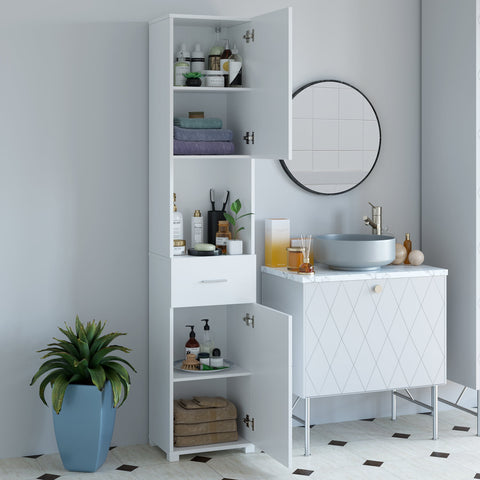 Homfa White Cabinet with Doors and Shelves, 71'' Floor Standing Wood Shelving Units for Bathroom