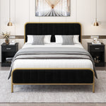 Homfa King Size Bed Frame, Metal Tubular Platform Bed Frame with Upholstered Headboard, Black