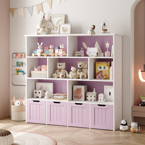 Homfa Kids Geometric Bookcase with 4 Drawers, 7 Cube Toy Storage Organizer, Pink & White