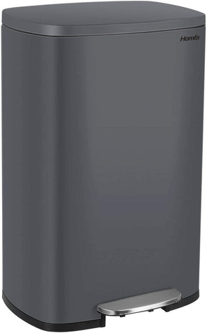 Homfa Kitchen Trash Can, 13.2 Gallon(50L) Stainless Steel Garbage Can with Removable Inner Bucket and Hinged Lids Dual Step Pedal Rubbish Bin Home Office Soft Closure 16.8Lx12.3Wx25.5H inch,Gray
