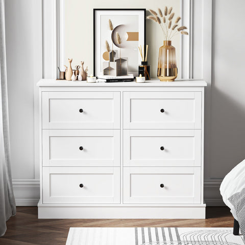 Homfa 6 Drawer Double Dresser, White Chest of Drawers, Modern Dresser for Bedroom