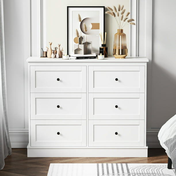 Homfa 6 Drawer Double Dresser, White Chest of Drawers, Modern Dresser