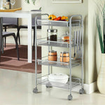Homfa Trolley with Wheel 4 Tier Mesh Rolling Cart Serving Storage Rack for Kitchen Bathroom,17.7"Lx 10.6"Wx 33.5"H, Silver