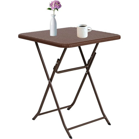 Homfa 23.6" Patio Table, Small Plastic Folding Table, Rattan Look Square Folding Side Table for Patio, Garden, Balcony