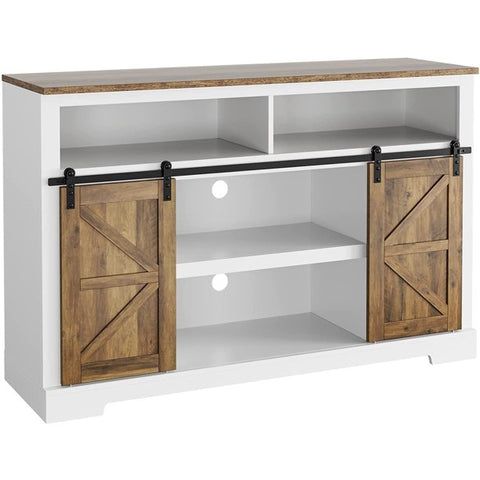 Farmhouse TV Stand for TVs Up to 55 Inches, Sliding Barn Door TV Cabinet, Media Console Table Entertainment Center with Adjustable Shelves for Living Room, Bedroom, Rustic Brown and White