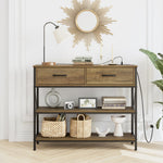 Homfa Console Table with Charging Station, 3 Tier Entryway Table with Drawer, Rustic Brown