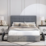 Homfa Tufted Storage Platform Bed Frame, Full Light Grey Bed Frame with 4 Drawers, Upholstered with Adjustable Headboard