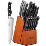 Homfa Knife Set, Upgraded Stainless Steel Kitchen Knife Set 15PCS for Anti-rusting, Super Sharp Carving Knife Set with Ergonomic Handle in Hardwood Block
