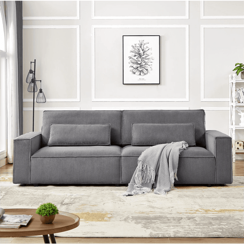 Homfa 105.5" Modern Corduroy Sofa, Oversize Couch with 9???¡¥ Wide Armrests and 28'' Deep Seat,  Sleeper Sofa for Living Room Lounge Office, Gray