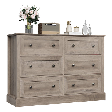 Homfa Double Dresser with 6 Drawer, 47'' Wide Chest of Drawers, Storage Cabinet for Living Room, Wash Gray