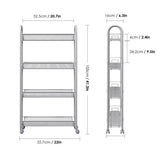 Homfa 4 Tier Slim Slide Out Storage Tower Gap Rolling Cart Kitchen Laundry Bathroom, 22"L x 6.3"W x 41.3"H, Silver