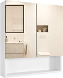 Homfa Bathroom Wall Mirror Cabinet with Double Doors and Adjustable Shelf, 20.9 X 22.8 Inch Wooden Medicine Cabinet Multipurpose Storage Organizer Kitchen Cupboard, Cream