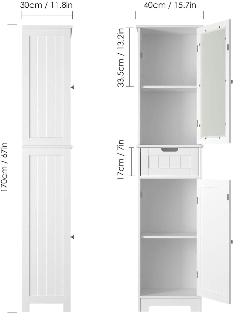 Bathroom Slim Cabinet Narrow Cupboard Toilet Organizer Shelf Free Standing  White