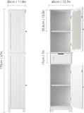 Homfa Bathroom Storage Cabinet with 3 Tier Shelf Drawer Glass?Door, Floor Cabinet Free Standing Linen Tower Tall Slim Side Organizer Shelves Wooden Cupboard, White