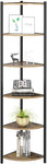 Homfa 6 Tier Corner Shelf, Industrial Corner Bookcase Small Display Rack, 65.4 inch Tall Storage Shelf Stand, Multipurpose Shelving Unit for Home Office, Rustic Brown