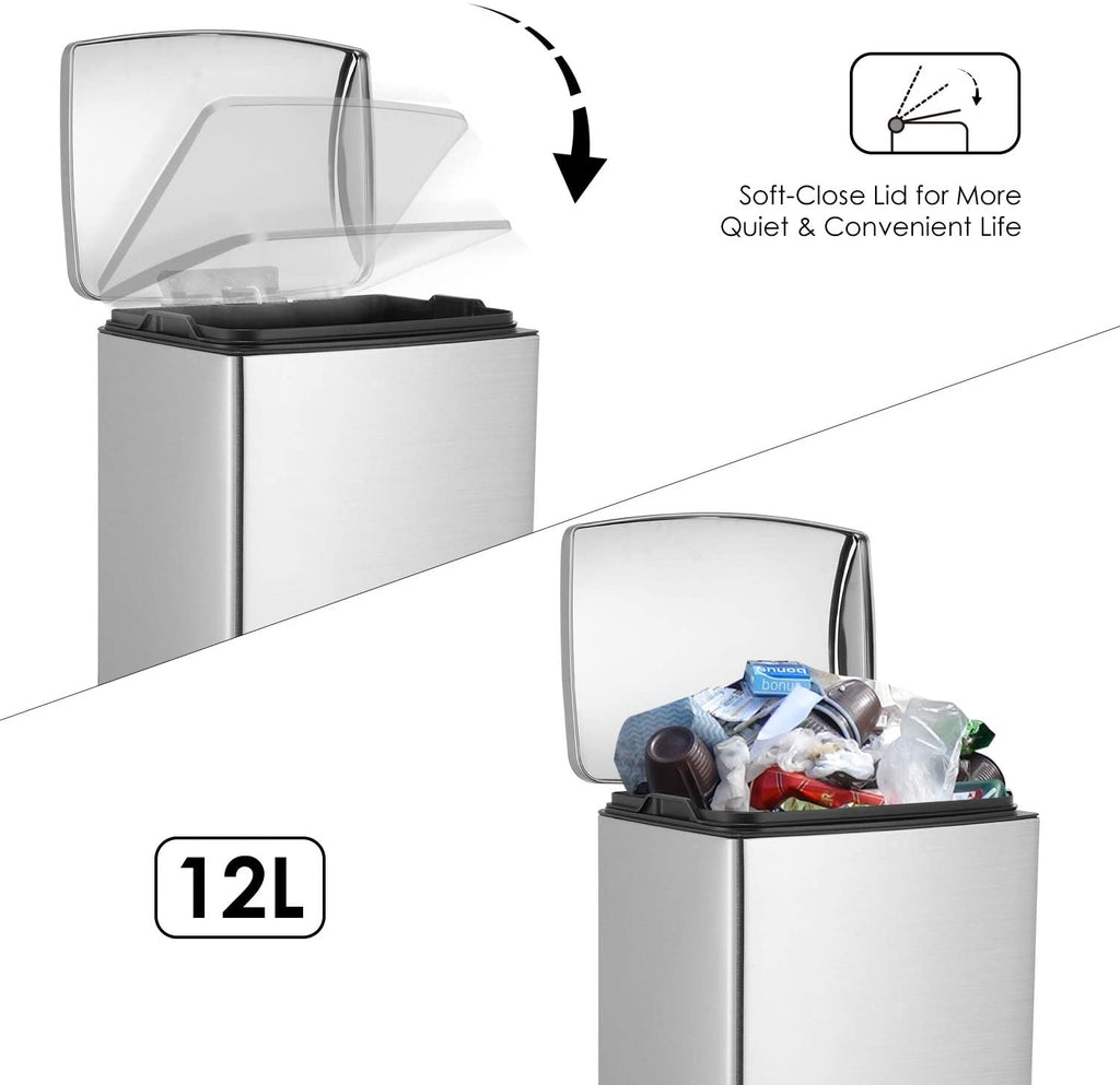 Homfa Bathroom Trash Can 3.2 Gallon(12L), Fingerprint Proof