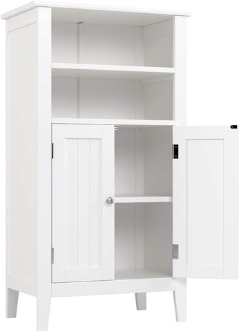 Homfa Bathroom Floor Cabinet Wooden Storage Organizer with Double Doors Adjustable Shelf Free Standing Kitchen Cupboard for Home Office, 19.6L x 11.8W x 36.2H, Cream White
