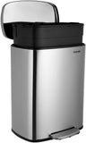 Homfa Kitchen Trash Can, 13.2 Gallon(50L) Fingerprint Proof Stainless Steel Garbage Can with Removable Inner Bucket and Hinged Lids, Pedal Rubbish Bin 16.8Lx12.3Wx25.5H inch Home Office, Soft Closure