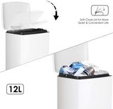 Homfa Trash Can 3.2 Gallon(12L), Metal Step Rubbish Bin with Removable Inner Bucket and Hinged Lid, Soft-Close Garbage Bin for Bathroom Kitchen Office, White