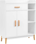 HOMFA Sideboard Storage Cabinet, Free Standing Cupboard Chest Room Display Unit Entryway Cabinet 1 Drawer 2 Doors 3 Shelves with Legs Decor Dining Furniture for Home, White