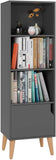 Homfa 4 Tier Floor Cabinet, Free Standing Wooden Display Bookshelf with 4 Legs and 1 Door, Side Corner Storage Cabinet Decor Furniture for Home Office, Gray