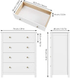 Homfa White Dresser 4 Drawer Chest/Nightstand - 29" Lx15.7 Wx37 H, Wide Chest of Drawers with Curve Legs and Sturdy Wood Frame, Ideal for Bedroom Nursery Closet Entryway