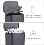 Homfa Kitchen Trash Can, 13.2 Gallon(50L) Stainless Steel Garbage Can with Removable Inner Bucket and Hinged Lids Dual Step Pedal Rubbish Bin Home Office Soft Closure 16.8Lx12.3Wx25.5H inch,Gray