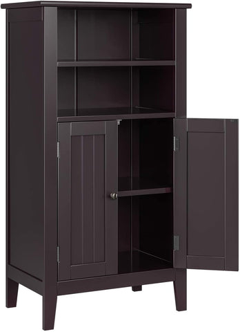 Homfa Bathroom Floor Cabinet Wooden Storage Organizer with Double Doors Adjustable Shelf Free Standing Kitchen Cupboard for Home Office, 19.6L x 11.8W x 36.2H Dark Brown