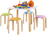 Homfa Kids Table and 4 Chairs Set, Activity White Table and Assorted Color Stools Sturdy Wooden Toddler Desk Set Children Playroom Furniture for Arts Crafts Dinning Snack Time Homeschooling