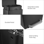 Homfa Trash Can 3.2 Gallon(12L), Metal Step Rubbish Bin with Removable Inner Bucket and Hinged Lid, Soft-Close Garbage Bin for Bathroom Kitchen Office, Black