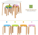 Homfa Kids Table and 4 Chairs Set, Activity White Table and Assorted Color Stools Sturdy Wooden Toddler Desk Set Children Playroom Furniture for Arts Crafts Dinning Snack Time Homeschooling