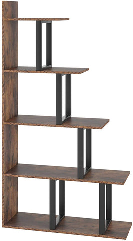 Homfa Wooden 5-Tier Bookshelf, Industrial Vintage Freestanding Bookcase 63Hx11.8Wx34.6L inch Multipurpose Storage Display Rack, Wood Look Accent Metal Organizer Frame for Living Room Home Office