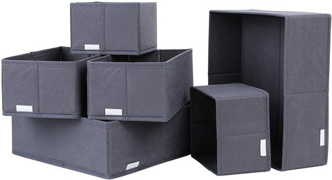 Homfa 6 Pack Foldable Cube, Storage Box Drawer, Fabric Basket for Living Room Laundry Underwear Rack, Gray Finish