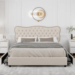 Homfa Beige King Bed Frame with Drawer, Linen Upholstered Storage Platform Bed Frame with Button Tufted Headboard, Noise Free