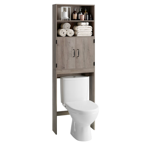 Homfa over Toilet Storage Rack, Bathroom Storage Cabinet over Toilet with 4-tier Shelves and 2 Doors, Gray Finish