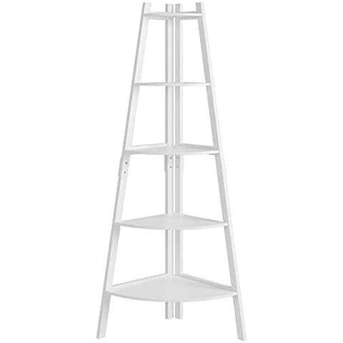 Homfa Industrial Corner Ladder Shelf, 5 Tier Bookcase A-Shaped Utility Display Organizer Plant Flower Stand Storage Rack, Wood Look Accent Metal Frame Furniture Home Office, White
