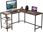 Industrial Computer Desk, L-Shaped Office Workstation Corner Desk Writing Table with Removable Storage Shelves, Retro Color