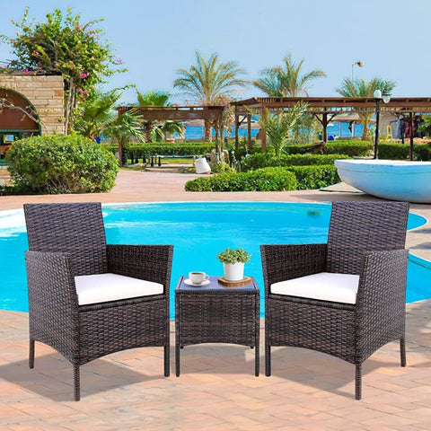 Homfa Patio Rattan Sofa Chair Sets, Outdoor Porch Wicker PE with Tempered Glass Coffee Table for Garden Backyard Lawn Balcony